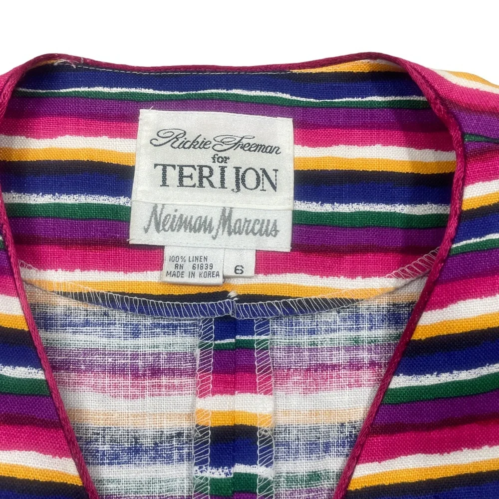 Rickie Freeman 6 Button‎ Down 100% Linen Multi Colored Jacket Blazer
